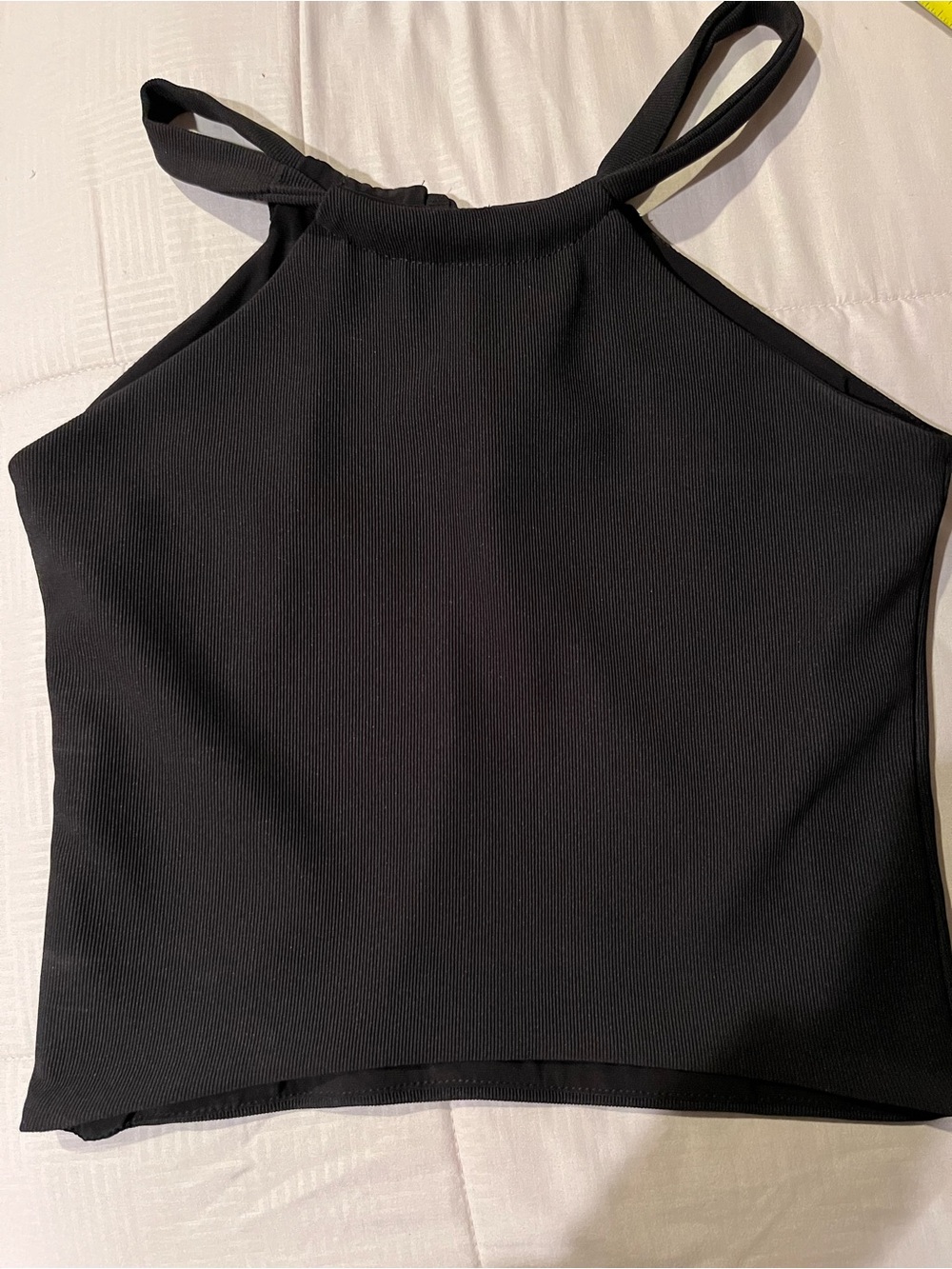 Black Ribbed Halter Crop Top - kids 16 or women’s XXS